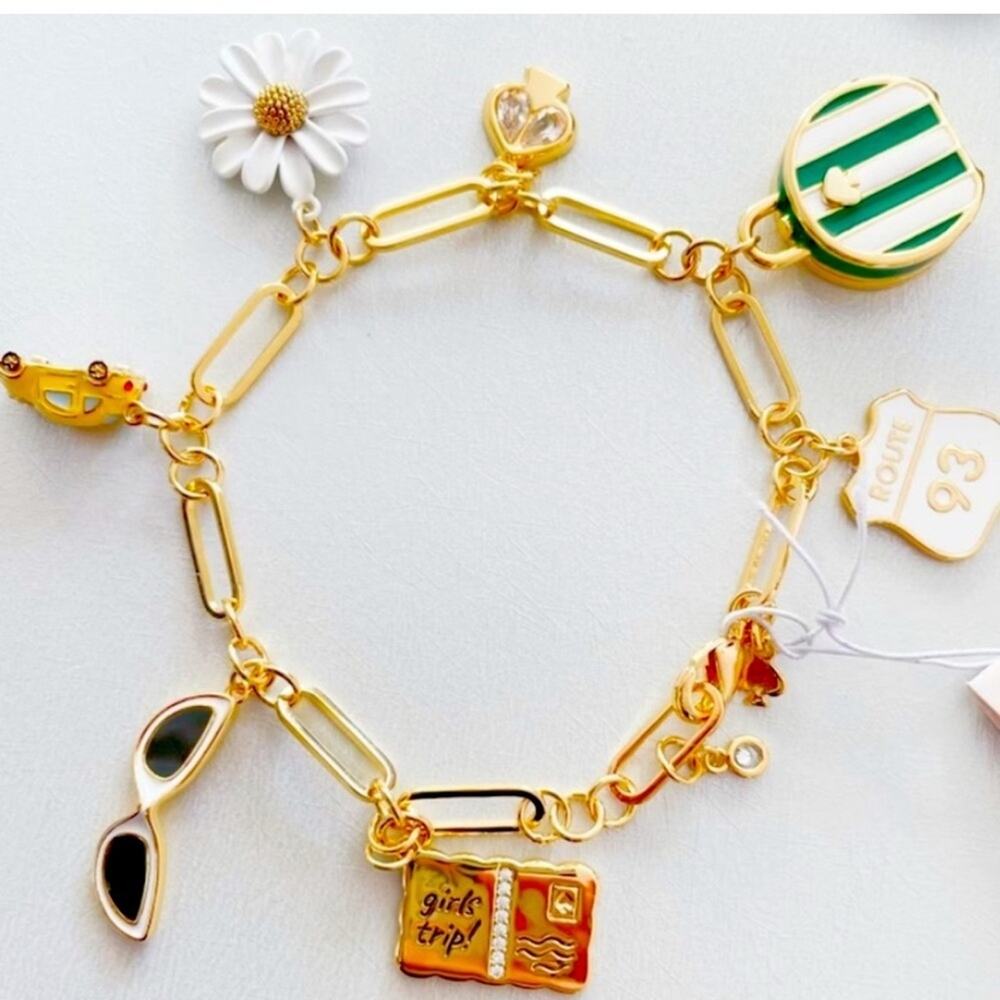 Kate Spade Gold off we go travel charm bracelet NWT -Dust Bag Included - Picture 2 of 7